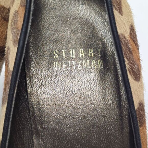 Stuart Weitzman Leopard Peep Toe Pumps Heels Cal Hair Leather 7.5 - Picture 5 of 8